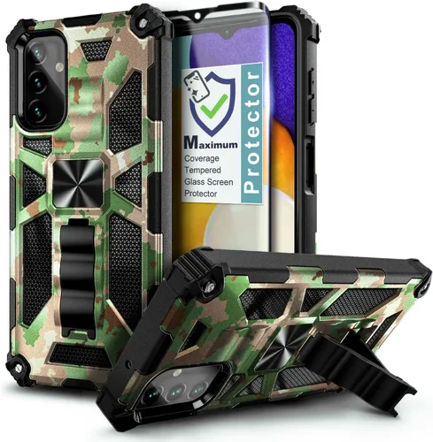 Vista 12 de NZND Funda de teléfono diseñada para Samsung Galaxy A14-5G, color negro, con protector de pantalla, protección de cuerpo completo a prueba de golpes