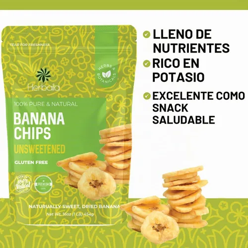 Vista 5 de Chips de plátano secos a granel sin azúcar, 1 libra, plátanos secos, chips de plátano sin azúcar, plátanos deshidratados, rodajas de plátano secas