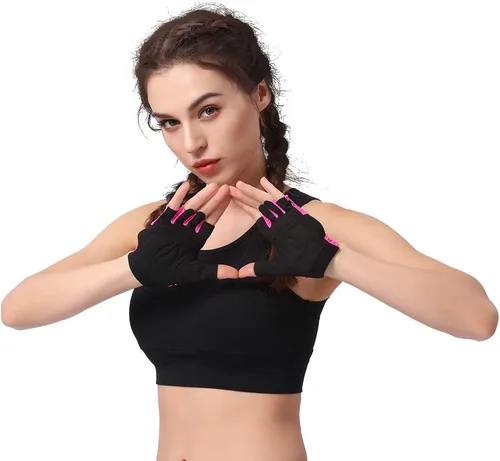 Vista 3 de Anser 7150694 Guantes cortos sin dedos para mujer, medio dedo, para interior, yoga, gimnasio, fisicoculturismo, entrenamiento, ciclismo al aire