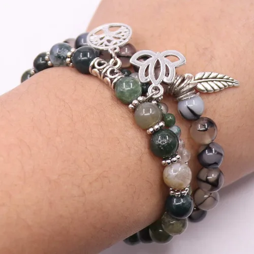 Vista 5 de UEUC - Pulseras Reiki, apilables, de piedras curativas, cristales, con dije del árbol de la vida, yoga y hoja de loto, contra la ansiedad