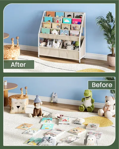 Vista 5 de CHOEZON Estantería para niños, estantería de 4 niveles para niños, organizador de almacenamiento de libros y juguetes de gran capacidad, estante