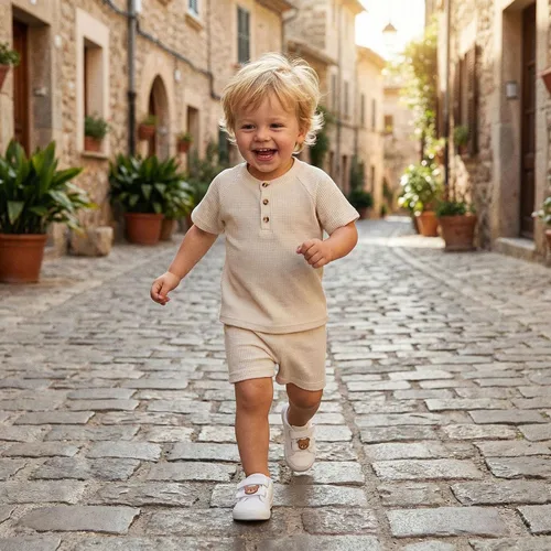 Vista 3 de MERSARIPHY Ropa para bebé niño de 6, 12, 18 meses, 2T 3T, traje de verano, punto gofre, a rayas, informal, camiseta y pantalones cortos