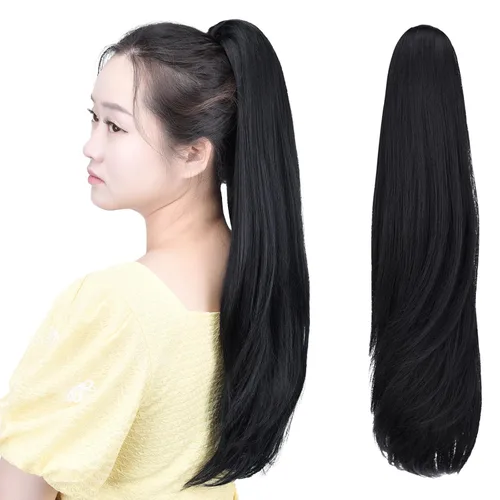 Vista 62 de Cola de caballo con clip, color castaño rojizo, ondulado de 10 pulgadas, extensión de cola de caballo de 3.3 onzas, extensiones de cabello sintético