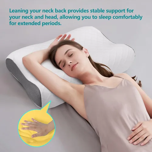 Vista 6 de RESTCLOUD Almohada de espuma viscoelástica de contorno, almohada cervical para aliviar el dolor de cuello, almohada ergonómica de espuma