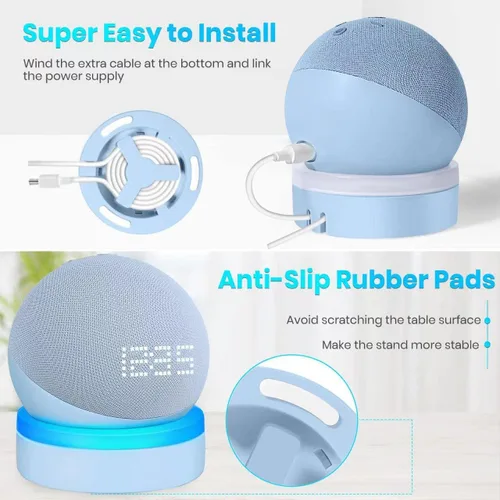 Vista 5 de ZUOLACO Soporte de mesa para Echo Dot 5ª generación, soporte de escritorio para Echo Dot 4ª/5ª generación, soporte base con guía de luz, accesorios
