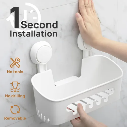 Vista 2 de LEVERLOC Paquete de 2 ventosas para ducha, organizador de ducha, estante de baño extraíble, succión de almacenamiento, potente capacidad máxima