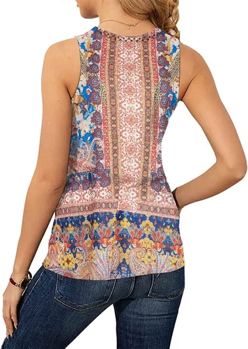 Vista 4 de Soesdemo Camiseta sin mangas para mujer, cuello en V, sin mangas, para verano, casual, holgada, para negocios, bonita, floral, básica