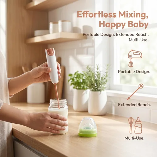 Vista 6 de Wakauto Mezclador eléctrico de mano para leche en polvo y bebidas, pequeño agitador portátil para botellas y tazas, mezclador compacto fácil