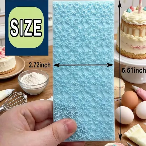 Vista 2 de Juego de 6 tapetes de impresión de fondant, juego de moldes para decoración de tartas, corteza de árbol en relieve, diseño de textura de flores
