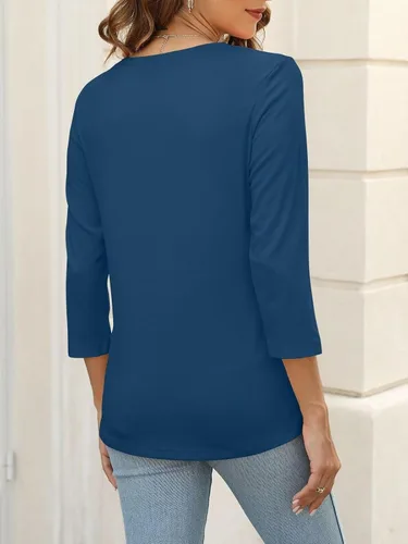 Vista 5 de Minetom Camisetas básicas de verano con cuello en V y manga 34 para mujer