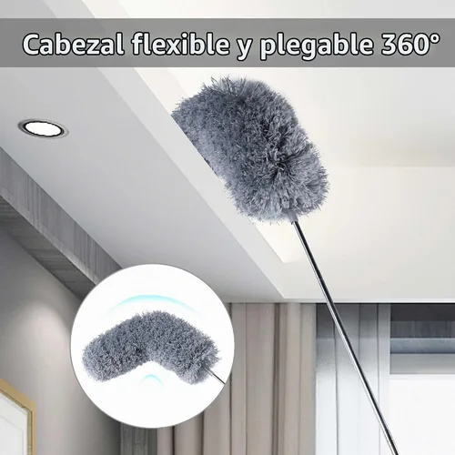 Vista 4 de BOOMJOY Plumero de microfibra con poste de extensión de 100 pulgadas, plumeros para limpiar techos altos, ventiladores, persianas, muebles, gris