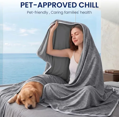 Vista 3 de Topcee Manta refrescante para sudores nocturnos que absorbe el calor para mantener a los adultos y los niños frescos en noches cálidas, mantas