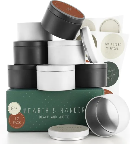Vista 9 de Hearth & Harbor Tarros de vela de lata para hacer velas, contenedores de velas de bricolaje con tapas, tarros de velas de metal, almacenamiento