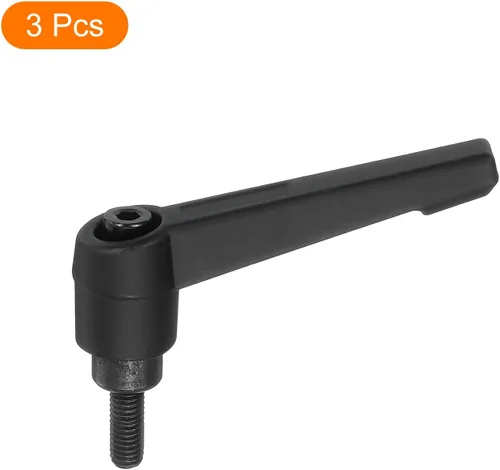 Vista 3 de uxcell 3 perillas ajustables M5 x 0.472 in, rosca macho, botón de trinquete, cierre rápido, perno giratorio para maquinaria de torno, color negro