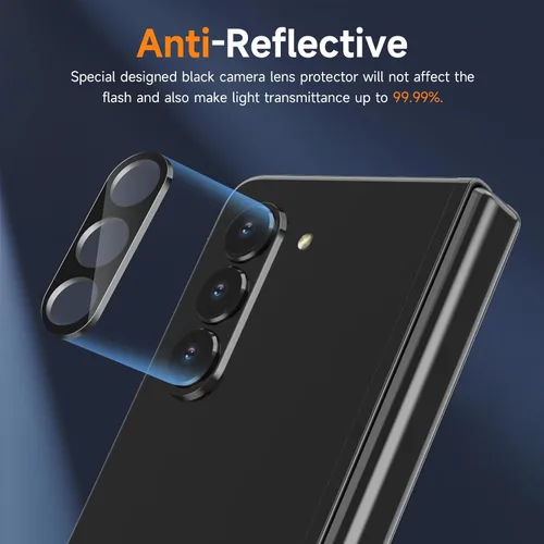 Vista 5 de LYWHL Paquete de 2+2 protectores de pantalla para Samsung Galaxy Z Fold 5 + protector de lente de cámara, con marco de alineación, película