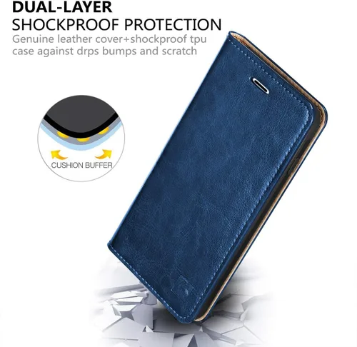 Vista 5 de Belemay Funda compatible con iPhone 6s, compatible con iPhone 6, funda de piel auténtica, billetera delgada, ranuras para tarjetero, soporte