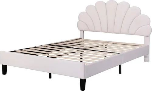 Vista 8 de Harper & Bright Designs Cama de plataforma, tamaño matrimonial, marco de cama tapizado de madera con cabecera de terciopelo con patrón de flores