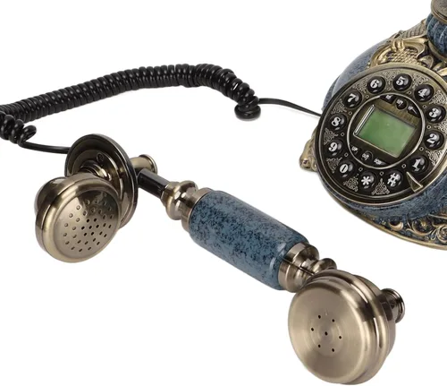 Vista 9 de Teléfono vintage con dial de botones, teléfono fijo retro antiguo, identificación de llamadas, teléfono fijo con cable, teléfono fijo