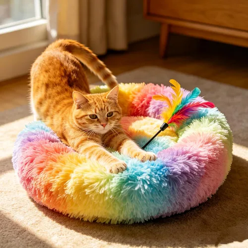 Vista 12 de Camas para gatos de interior – Cama para gatos lavable de 20/24 pulgadas, camas para perros pequeños y medianos, antiansiedad, cama redonda de felpa