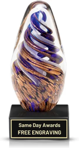 Vista 2 de Premio de Vidrio Artístico Soplado a Mano – Premio Elegante con Grabado Personalizado para Corporativo, Deportes, Jubilación, Reconocimiento