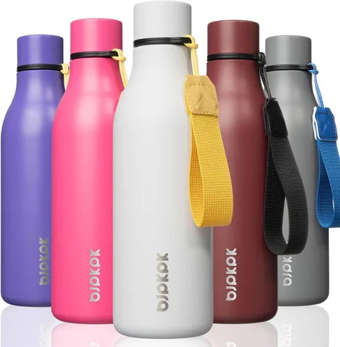 Vista 90 de BJPKPK Botellas de agua aisladas, botella de agua de metal de acero inoxidable de 12 onzas con correa, sin BPA a prueba de fugas, jarras, tazas
