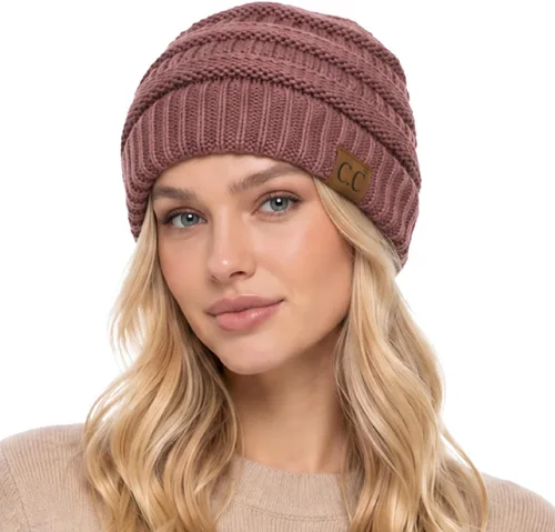 Vista 86 de CC Classic Winter Fall Trendy Chunky Stretchy Cable Knit Beanie Hat 2 tonos púrpura/azul marino
