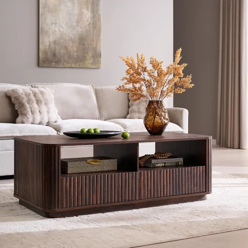 Vista 7 de ACCOHOHO Mesa de centro acanalada de 51 pulgadas con almacenamiento, mesa central grande y moderna con 2 cajones, mesa de centro rectangular
