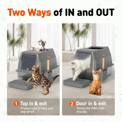 Vista 4 de Caja de arena para gatos de acero inoxidable 3 en 1 con tapa extraíble, caja de metal de alta cara extra grande cerrada para gatitos grandes