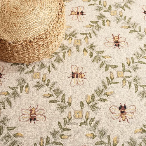 Vista 8 de SAFAVIEH Colección Chelsea Alfombra de Área - 5'6" Cuadrada, Marfil y Verde, Lana de Campo Francés Enganchada a Mano, Diseño Floral, Ideal para Sala