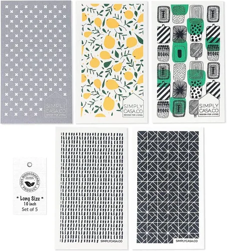 Vista 10 de Paquete de 5 paños de cocina suecos teñidos a mano, reutilizables, biodegradables, súper absorbentes de doble textura, embalaje sin plástico