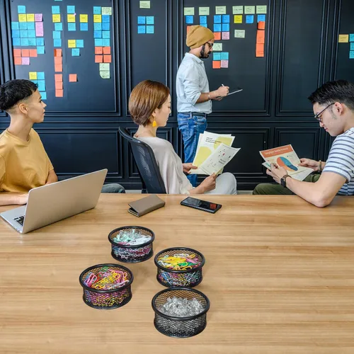 Vista 7 de Soporte de clip de papel para escritorio, soportes de clip, soportes de malla para clips de papel de metal, organizador dispensador para carpeta