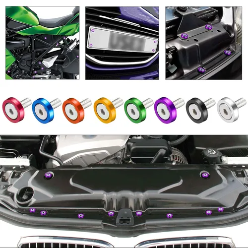 Vista 5 de TOMALL Juego de 20 tornillos de aluminio para guardabarros, arandela de parachoques de motor, accesorios de tornillos de perno M6 (morado)