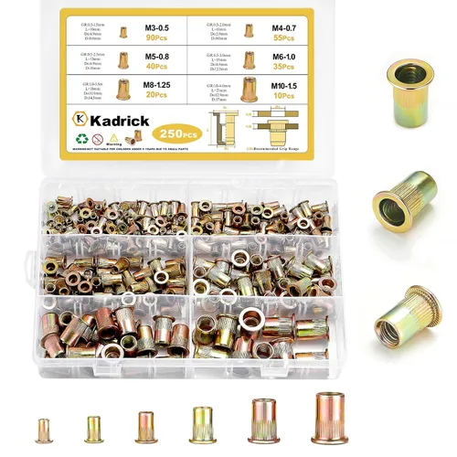 Vista 11 de 100 piezas tuercas de remache Kadrick M6, tuercas de inserción roscadas métricas de acero al carbono de cabeza plana Rivnuts