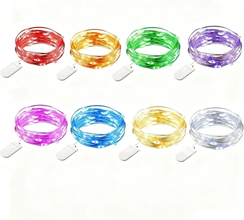 Vista 5 de VOOKRY Paquete de 8 guirnaldas de 30 luces LED que funcionan con pilas, 10 pies de cable rojo mini plateado luciérnaga luces de luna estrellada