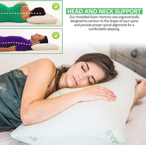 Vista 4 de Elif - Almohadas tamaño Queen para dormir, almohada refrescante de espuma viscoelástica triturada con funda extraíble para dormir de espalda