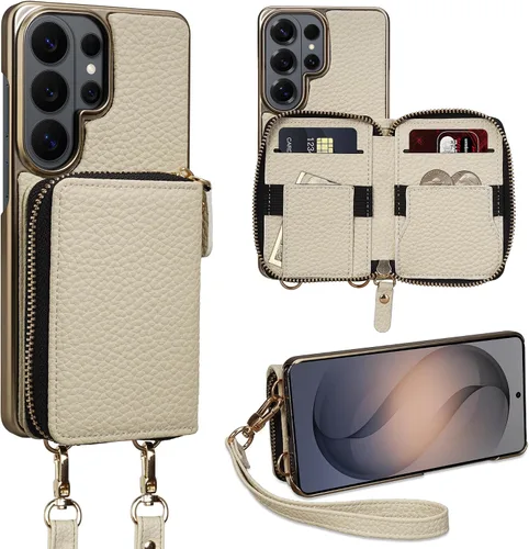 Vista 27 de Funda para iPhone 12 Pro/iPhone 12 de 6.1 pulgadas, cartera cruzada con cremallera para mujer, tarjetero con bloqueo RFID, funda de cuero con Negro