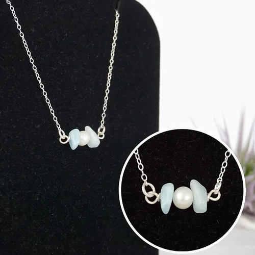 Vista 2 de Collar con dije de cristal de perla y piedra natal para mujer - Plata de ley