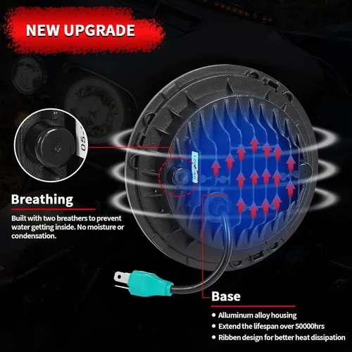 Vista 2 de Wisamic Faro LED para motocicleta de 7 pulgadas, lámparas de paso de 4.5 pulgadas, luces antiniebla y anillo de montaje, compatible con Harley