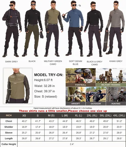 Vista 6 de NATUVENIX Camisa de combate tácticas para hombre, con cremallera de 14, ligeras, militares, de secado rápido, Airsoft Army BDU