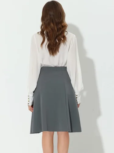 Vista 4 de Allegra K Falda formal hasta la rodilla con botones frontales para mujer