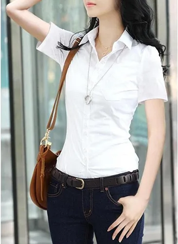 Vista 3 de Blusa de manga corta plisada de algodón para mujer