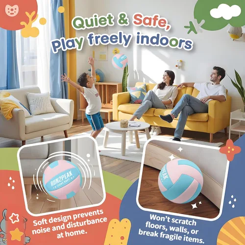 Vista 4 de RUN2PEAK Voleibol Súper Suave y Ligero - Pelota de Voleibol de Tela Segura y Silenciosa para Juego Interior - Tamaño Oficial 5 para Niños Jóvenes