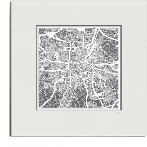 Vista 145 de O3 Design Studio Mapa de corte de papel de París, color negro mate, 20 x 20 pulgadas, arte en papel