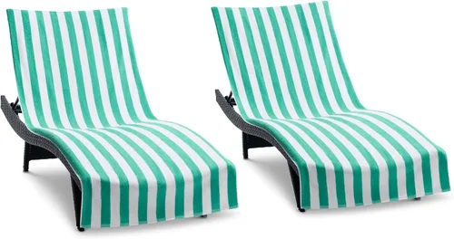 Vista 14 de Arkwright California - Funda para tumbona de playa, paquete de 2 - Toalla de algodón suave y a rayas estilo cabana con bolsillo para silla de playa