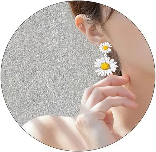Vista 4 de Aretes colgantes de margarita para mujer, aretes de margarita con diseño de damángel, aretes de verano para mujer, regalo de los años 60 y 70