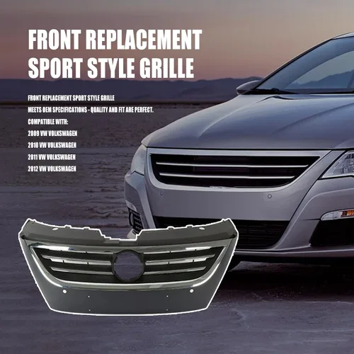 Vista 5 de Parrilla cromada delantera superior cromada con ajuste cromado apto para 2009 2010 2011 2012 VW Volkswagen Passat CC