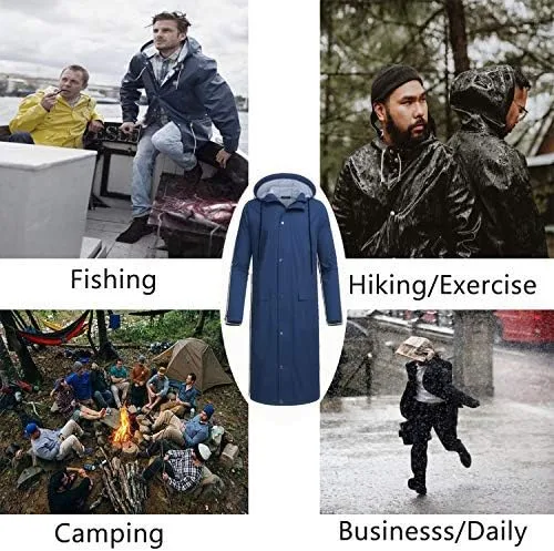 Vista 7 de COOFANDY Chaqueta impermeable para hombre con capucha impermeable ligera activa larga