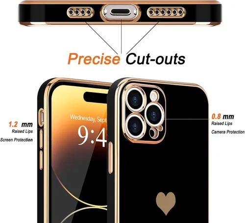 Vista 3 de Teageo Funda para iPhone 14 Pro Max para Mujeres y Niñas Lindo Corazón de Amor Lujoso Chapado Suave Brillante Cubierta Trasera Elevada Protección