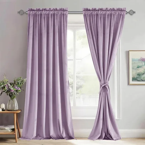 Vista 54 de JIUZHEN Cortinas de terciopelo beige de 63 pulgadas de ancho x 63 pulgadas de largo, cortinas de terciopelo retro suaves con bolsillo para barra