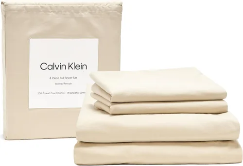 Vista 29 de Calvin Klein - Juego de sábanas de tamaño Queen, sábanas refrescantes frescas y a medida con un tacto de percal de algodón naturalmente suave